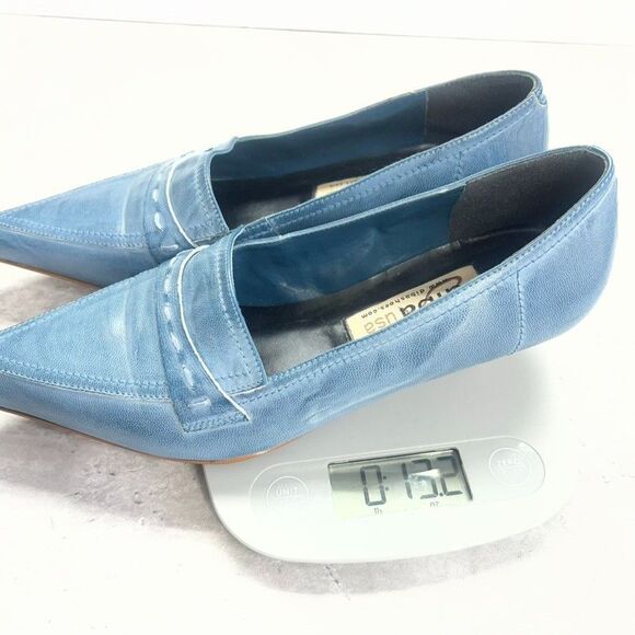 Diba USA Muted Blue Leather Pointed Toe Kitten Heel Loafers Womens Size 5.5M - Picture 10 of 10